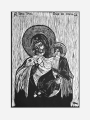 Grafika artystyczna na ścianę, Linoryt czarno-biały sygnowany 42,0 x 30,0 cm - Ikona Matki Boskiej Watopedzkiej, passe-partout białe.png