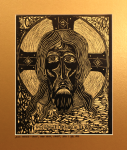 Grafika artystyczna na ścianę, Linoryt czarno-biały, praca sygnowana, Ikona Jezus Chrystus - całun, passe-partout złote.png