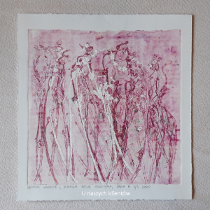 Grafika artystyczna na ścianę, Monotypia, kolor, sygnowana 25,5 x 26 cm - WRZOSOWE WARIACJE I