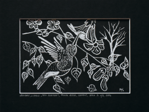 Grafika artystyczna na ścianę, Linoryt czarno-biały sygnowany 15,0 x 21,5 cm - KOLIBER Z CYKLU TATA DZIECIOM