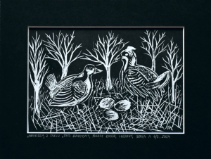 Grafika artystyczna na ścianę, Linoryt czarno-biały sygnowany 15,0 x 21,5 cm - GNIAZDO Z CYKLU TATA DZIECIOM