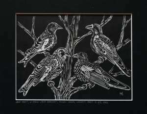 Grafika artystyczna na ścianę, Linoryt czarno-biały sygnowany 17,5 x 24,5 cm - DWIE PARY Z CYKLU TATA DZIECIOM