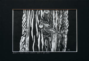 Grafika artystyczna na ścianę, Linoryt czarno-biały sygnowany 17,5 x 24,5 cm - POWRÓT Z CYKLU TATA DZIECIOM