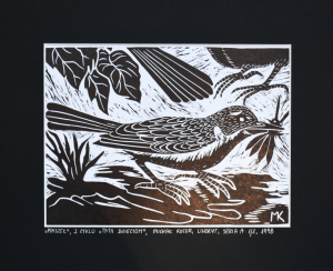 Grafika artystyczna na ścianę, Linoryt czarno-biały sygnowany 15,5 x 21,0 cm - PTASZEK Z CYKLU TATA DZIECIOM