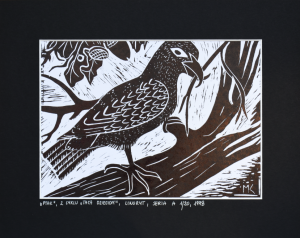 Grafika artystyczna na ścianę, Linoryt czarno-biały sygnowany 15,0 x 21,0 cm - PTAK Z CYKLU TATA DZIECIOM