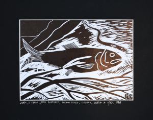 Grafika artystyczna na ścianę, Linoryt czarno-biały sygnowany 15,0 x 21,0 cm - TOŃ Z CYKLU TATA DZIECIOM 