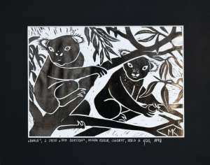 Grafika artystyczna na ścianę, Linoryt czarno-biały sygnowany 15,0 x 21,0 cm - KOALA Z CYKLU TATA DZIECIOM 