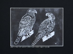 Grafika artystyczna na ścianę, Linoryt czarno-biały sygnowany 17,5 x 25,5 cm -  PARA Z CYKLU TATA DZIECIOM 