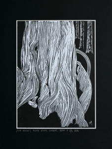 Grafika artystyczna na ścianę, Linoryt czarno-biały sygnowany 18,0 x 24,5 cm - PIEŃ DRZEWA