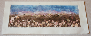 Grafika artystyczna na ścianę. Monotypia kolorowa sygnowana 13,0 x 35,0 cm - W PEŁNI  ROZKWITU IV