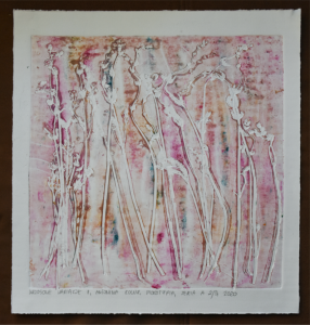 Grafika artystyczna na ścianę, Monotypia, kolor, sygnowana 25,5 x 26 cm - WRZOSOWE WARIACJE II