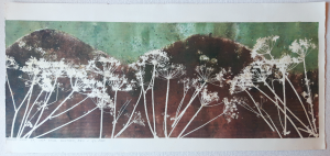 Grafika artystyczna na ścianę. Monotypia kolorowa, sygnowana 25,5 x 69,5 cm - PACHNĄCA ZIOŁAMI XIII