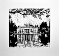 Grafika artystyczna na ścianę, Linoryt czarno-biały sygnowany 27,5 x 29,5 cm - Pałac Łazienkowski, passe-partout białe.png