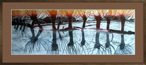 Grafika artystyczna na ścianę, Linoryt kolorowy sygnowany 52,5 x 125,0 cm - LUDZIE JAK WIERZBY ROSOCHATE