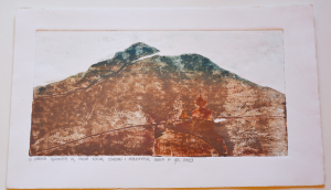 Grafika artystyczna na ścianę. Szablon i monotypia kolorowa sygnowana 16,0 x 32,0 cm - W GÓRACH TĘCZOWYCH III