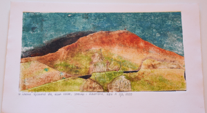 Grafika artystyczna na ścianę. Szablon i monotypia kolorowa sygnowana 16,0 x 32,0 cm - W GÓRACH TĘCZOWYCH VIII
