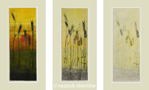 Grafika artystyczna na ścianę, Monotypia, kolor, sygnowana 15,5 x 43,5 cm - KŁOSY
