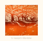 Grafika artystyczna na ścianę, Linoryt kolorowy sygnowany 29,5 x 31,5 cm - JESIEŃ