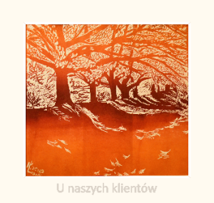 Grafika artystyczna na ścianę, Linoryt kolorowy sygnowany 29,5 x 31,5 cm - JESIEŃ