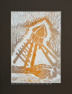 Grafika artystyczna na ścianę, Linoryt kolorowy sygnowany 21,0 x 30,0 cm - BANICA. POZOSTAŁOŚCI KAPLICY