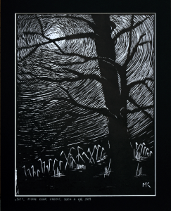 Grafika artystyczna na ścianę, Linoryt czarno-biały sygnowany 26,5 x 34,5 cm - ŚWIT
