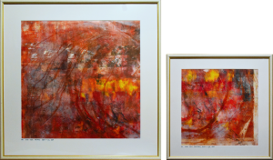 Grafika artystyczna na ścianę, Monotypia, kolor, sygnowana 58,0 x 58,0 cm oraz 38,0 x 38,0 cm - ŻAR