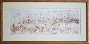 Grafika artystyczna na ścianę. Monotypia kolorowa sygnowana 18,5 x 50,0 cm - W PEŁNI  ROZKWITU