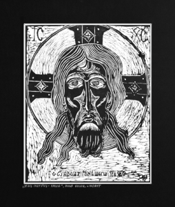Grafika artystyczna na ścianę, Linoryt czarno-biały sygnowany 29,5 x 24,0 cm - IKONA JEZUS CHRYSTUS - CAŁUN
