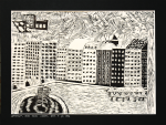 Grafika artystyczna na ścianę, Linoryt czarno-biały sygnowany 26,0 x 36,0 cm - WARSZAWA