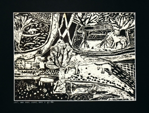 Grafika artystyczna na ścianę, Linoryt czarno-biały sygnowany 29,5 x 40,5 cm - LAS