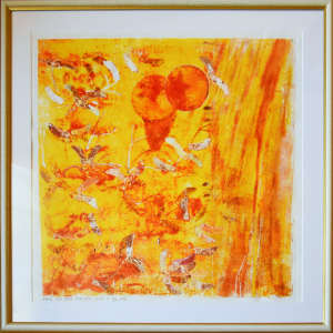 Grafika artystyczna na ścianę. Monotypia kolorowa sygnowana 48,5 x 48,5 cm - PEŁNIA