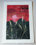 Grafika artystyczna na ścianę, Monotypia, kolor, sygnowana 40,0 x 25,0 cm - O ZACHODZIE