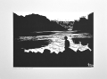 Grafika artystyczna na ścianę, Linoryt czarno-biały sygnowany 20,5 x 30,0 cm - Zachód słońca, passe-partout białe.png