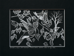Grafika artystyczna na ścianę, Linoryt czarno-biały sygnowany 15,0 x 21,5 cm - KOLIBER Z CYKLU TATA DZIECIOM