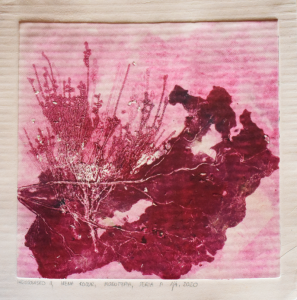 Grafika artystyczna na ścianę, Monotypia, kolor, sygnowana 25,5 x 25,5 cm - WRZOSOWISKO II