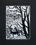 Grafika artystyczna na ścianę, Linoryt czarno-biały sygnowany 20,5 x 15,0 cm - W POBLIŻU Z CYKLU TATA DZIECIOM
