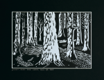 Grafika artystyczna na ścianę, Linoryt czarno-biały sygnowany 17,5 x 24,5 cm - W LESIE