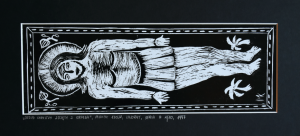 Grafika artystyczna na ścianę, Linoryt czarno-biały sygnowany 10,5 x 30,0 cm - JEZUS CHRYSTUS ZDJĘTY Z KRZYŻA