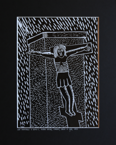 Grafika artystyczna na ścianę, Linoryt czarno-biały sygnowany 22,0 x 30,0 cm -  NA CMENTARZU W ZDYNI
