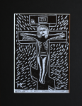 Grafika artystyczna na ścianę, Linoryt czarno-biały sygnowany 15,0 x 21,5 cm -  KAMIENNY CHRYSTUS NA KRZYŻU Z BARTNEGO
