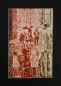 Grafika artystyczna na ścianę, Linoryt kolorowy sygnowany 38,0 x 24,5 cm - STARÓWKA