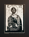 Grafika artystyczna na ścianę, Linoryt czarno-biały, praca sygnowana, Jezus Chrystus. Ikona z Atoskiego Monasteru Św. Dionizego.png