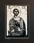 Grafika artystyczna na ścianę, Linoryt czarno-biały sygnowany 29,5 x 21,0 cm - JEZUS CHRYSTUS IKONA Z ATOSKIEGO MONASTERU ŚW. DIONIZEGO