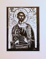 Grafika artystyczna na ścianę, Linoryt czarno-biały, praca sygnowana, Jezus Chrystus Ikona z Atoskiego Monasteru Św. Dionizego.png