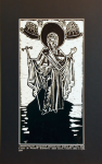 Grafika artystyczna na ścianę, Linoryt czarno-biały sygnowany 31,0 X 16,0 cm -  PRZENAJŚWIĘTSZA BOGARODZICA ORĘDOWNICZKA ŚWIĘTEJ GÓRY ATOS