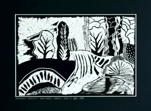 Grafika artystyczna na ścianę, Linoryt czarno-biały sygnowany 20,5 x 30,0 cm -  KRAJOBRAZ JESIENNY 