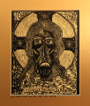 Grafika artystyczna na ścianę, Linoryt czarno-biały, praca sygnowana, Ikona Jezus Chrystus - całun, passe-partout złote.png