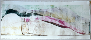 Grafika artystyczna na ścianę. Szablon i monotypia kolorowa sygnowana 25,5 x 70,0 cm - ŁEMKOWSKA BAJKA II 