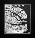Grafika artystyczna na ścianę, Linoryt czarno-biały sygnowany 32,0 x 29,0 cm - STAROŚĆ