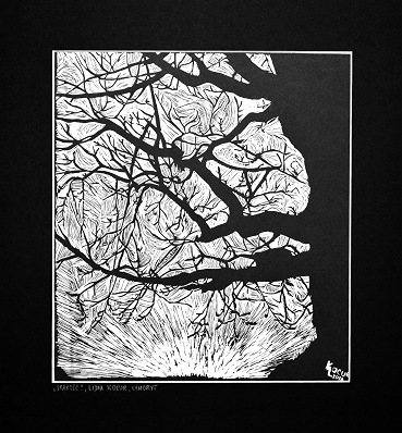 Grafika artystyczna na ścianę, Linoryt czarno-biały sygnowany 32,0 x 29,0 cm - Starość, passe-partout czarne.png